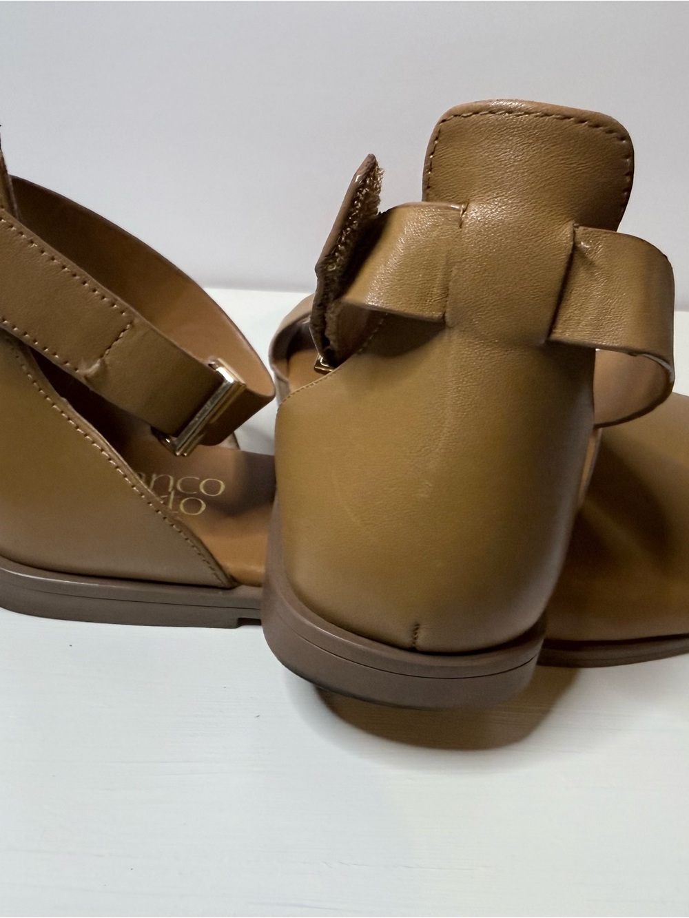 Franco Sarto Tan Leather Square-Toe Ankle-Strap Sandals Size 9.5 - Picture 4 of 8